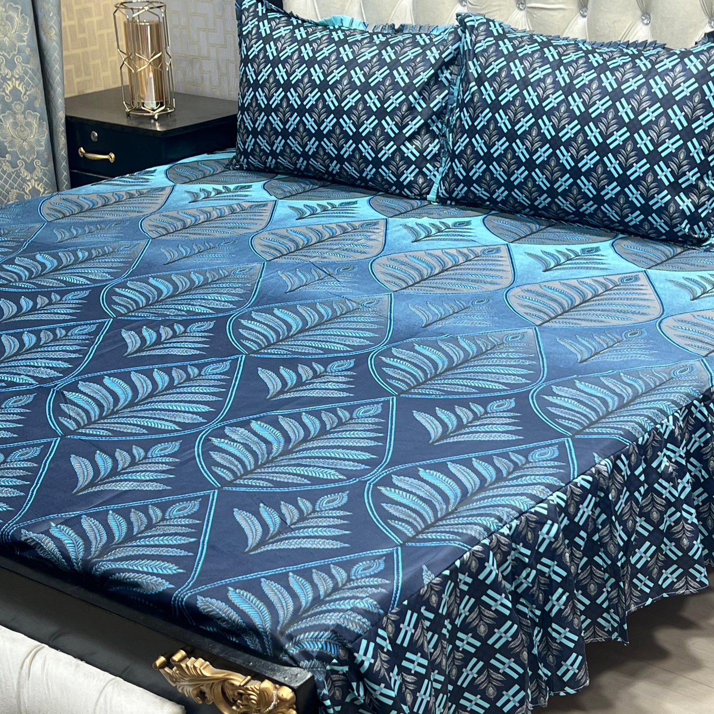 Cotton Frill 3pc Bedsheet - Blue Crystal