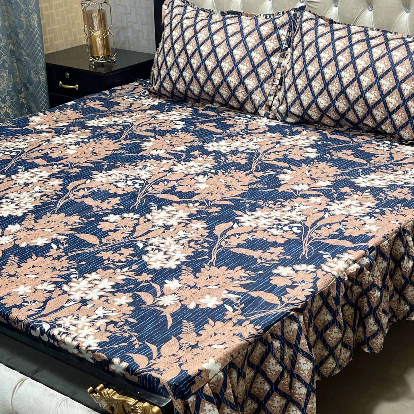 Cotton Frill 3pc Bedsheet - Blue Heaven