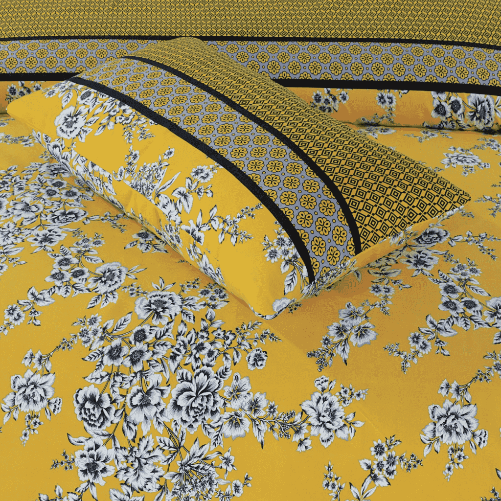 Crystal Cotton 3pc Bedsheet - Yellow Floral