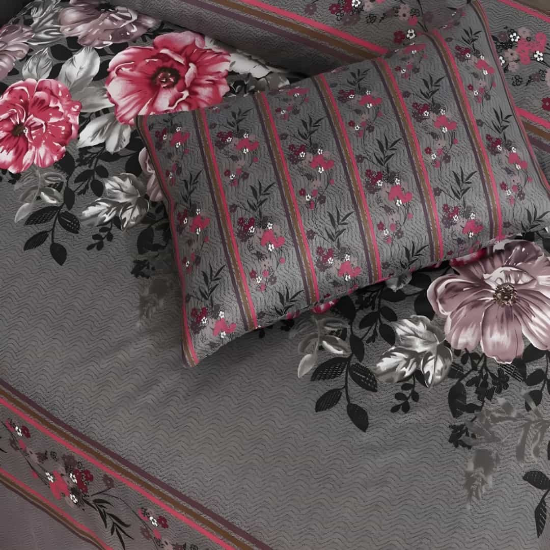 Cotton Satin 3pc Bedsheet - Grey Stripe