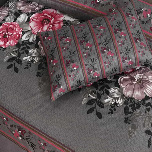 Cotton Satin 3pc Bedsheet - Grey Stripe