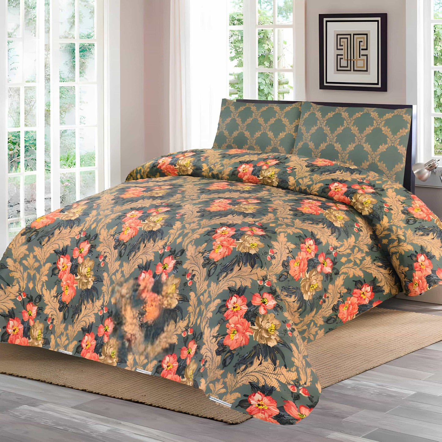 Cotton Satin 3pc Bedsheet - Green Pearl