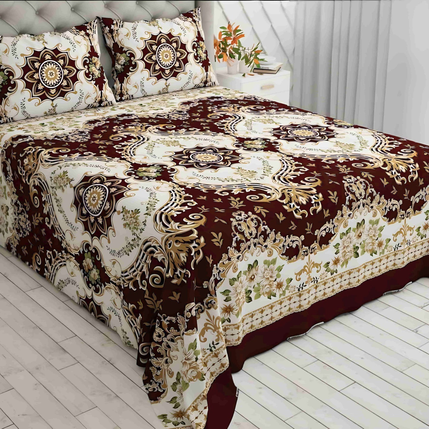 Crystal Cotton 3pc Bedsheet - Crown
