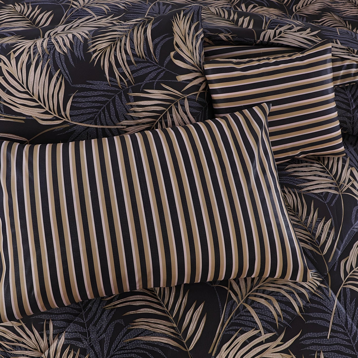 7pc Cotton Comforter Set Black Feather