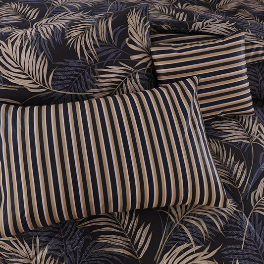 7pc Cotton Comforter Set Black Feather