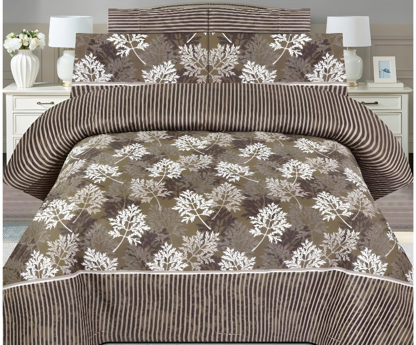 Cotton Satin 3pc Bedsheet - Light Feathers