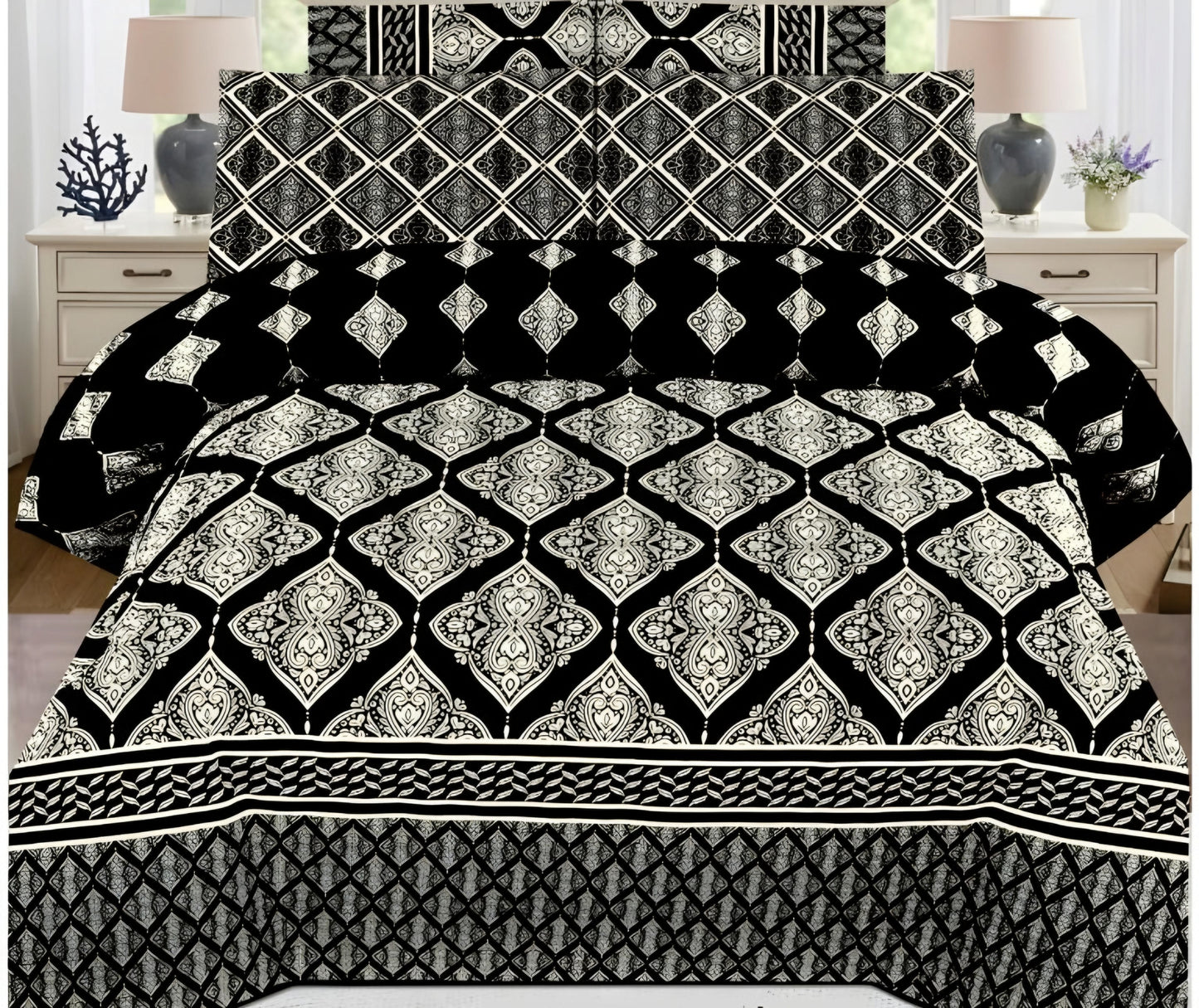 Cotton Satin 3pc Bedsheet - Crystal Black