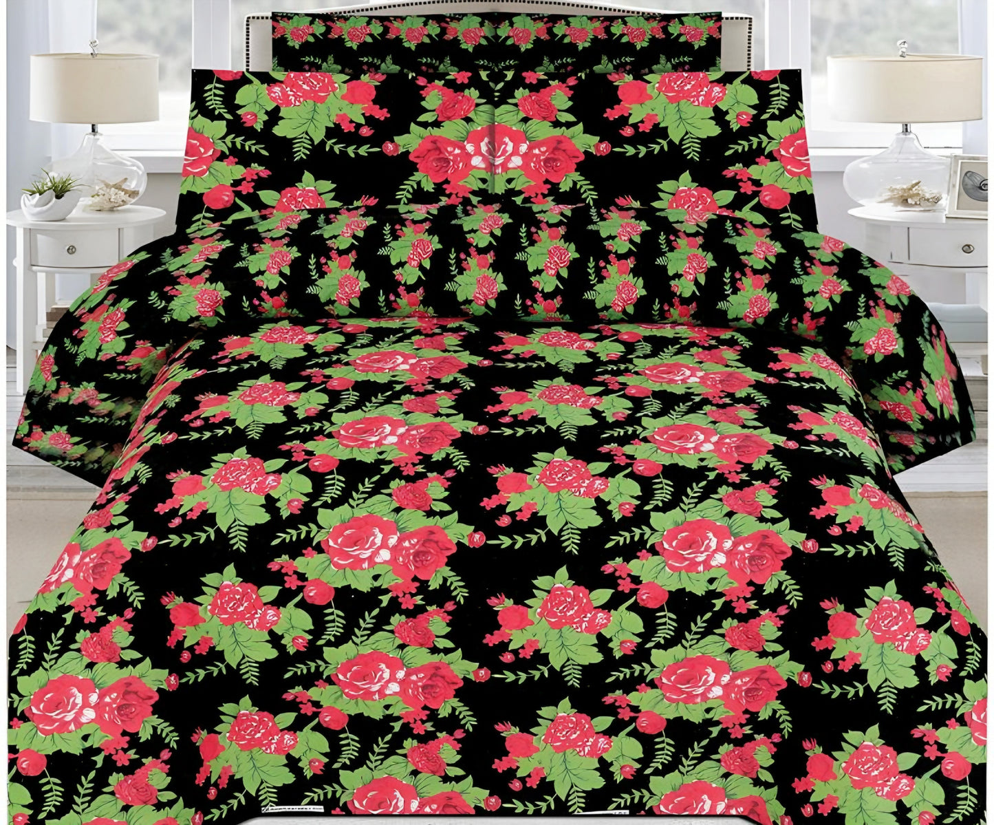 Cotton Satin 3pc Bedsheet - Pink Cherry