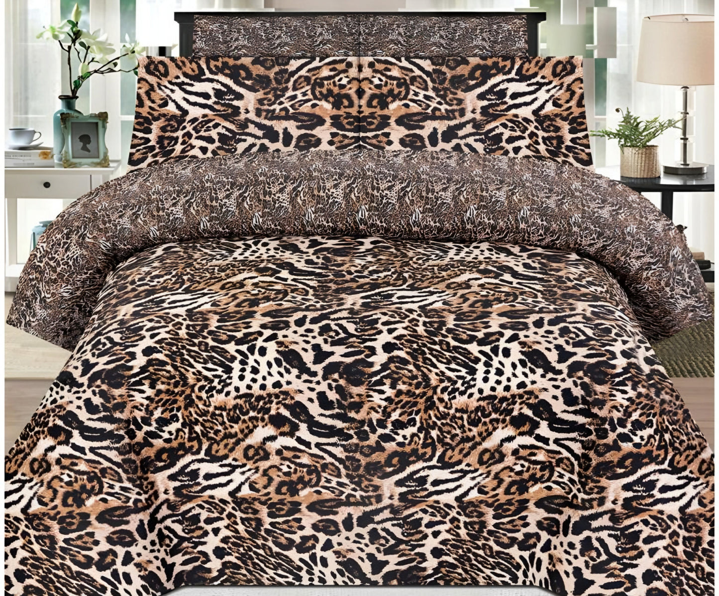 Cotton Satin 3pc Bedsheet - Cheetah