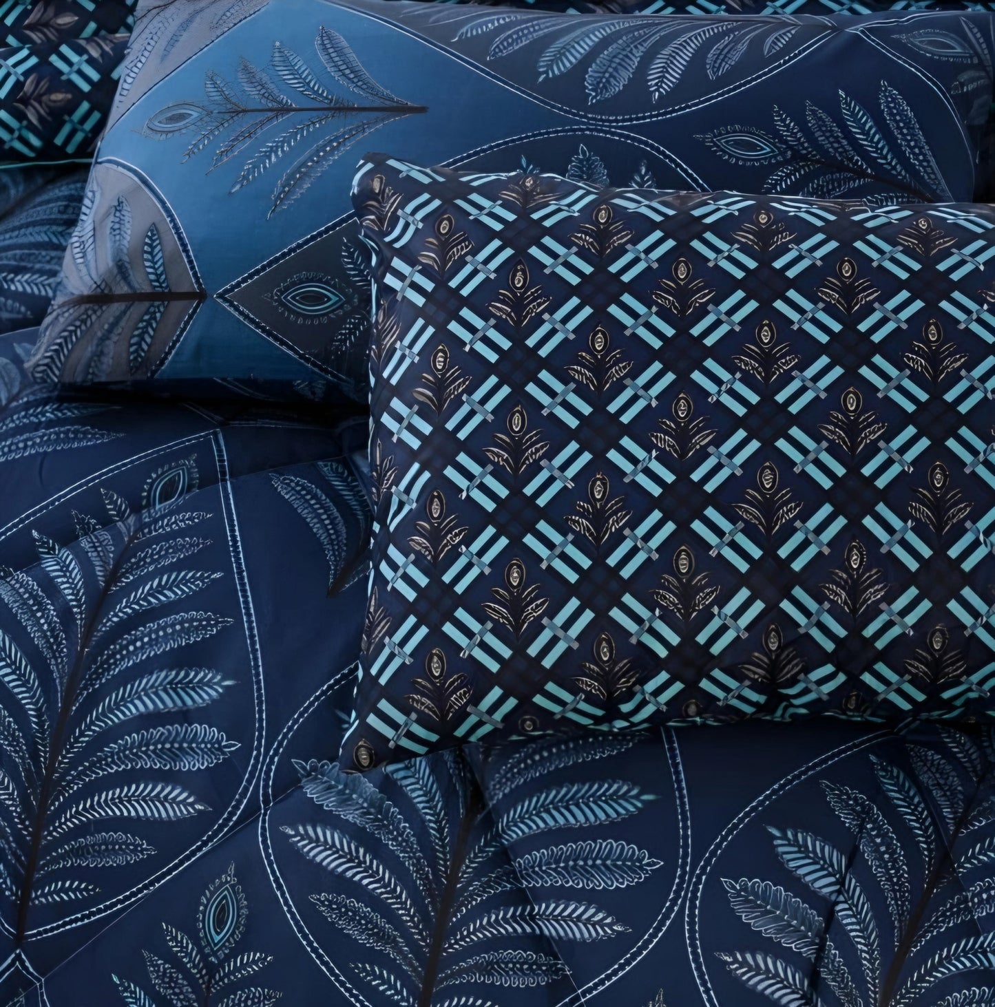 7pc Cotton Comforter Set Blue Crystal