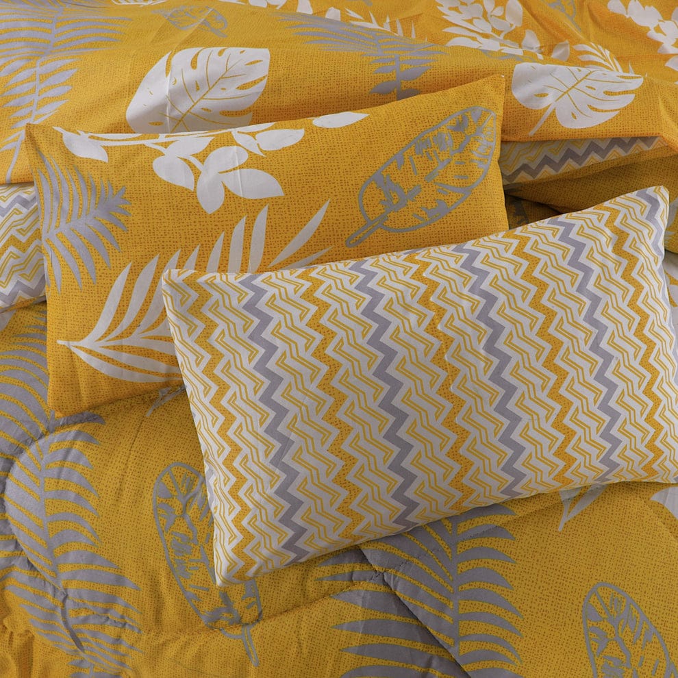 7pc Cotton Comforter Set Yellow Feather