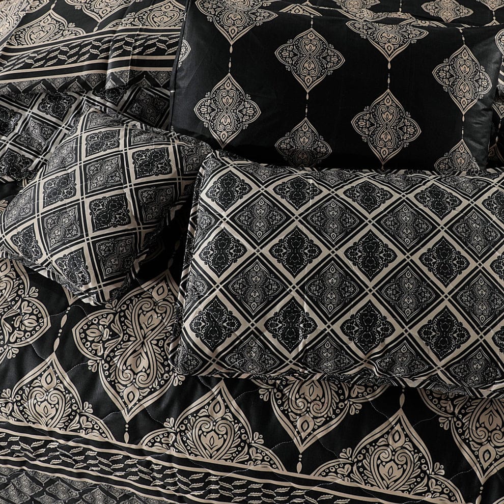 7pc Cotton Comforter Set Crystal Black