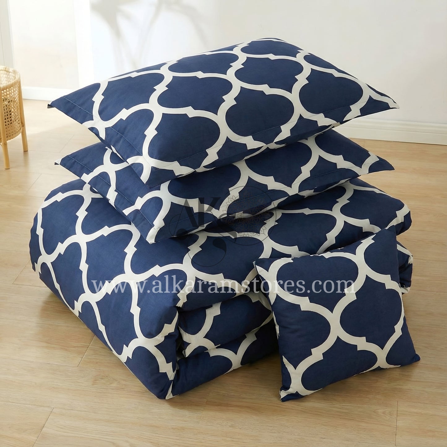 7pc Cotton Comforter Set Blue Moroccan