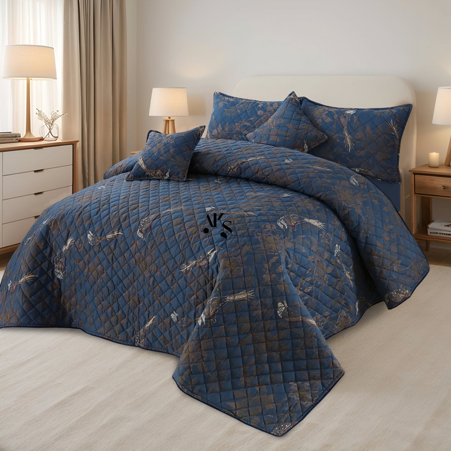 5pc Navy Bronze Bedspread