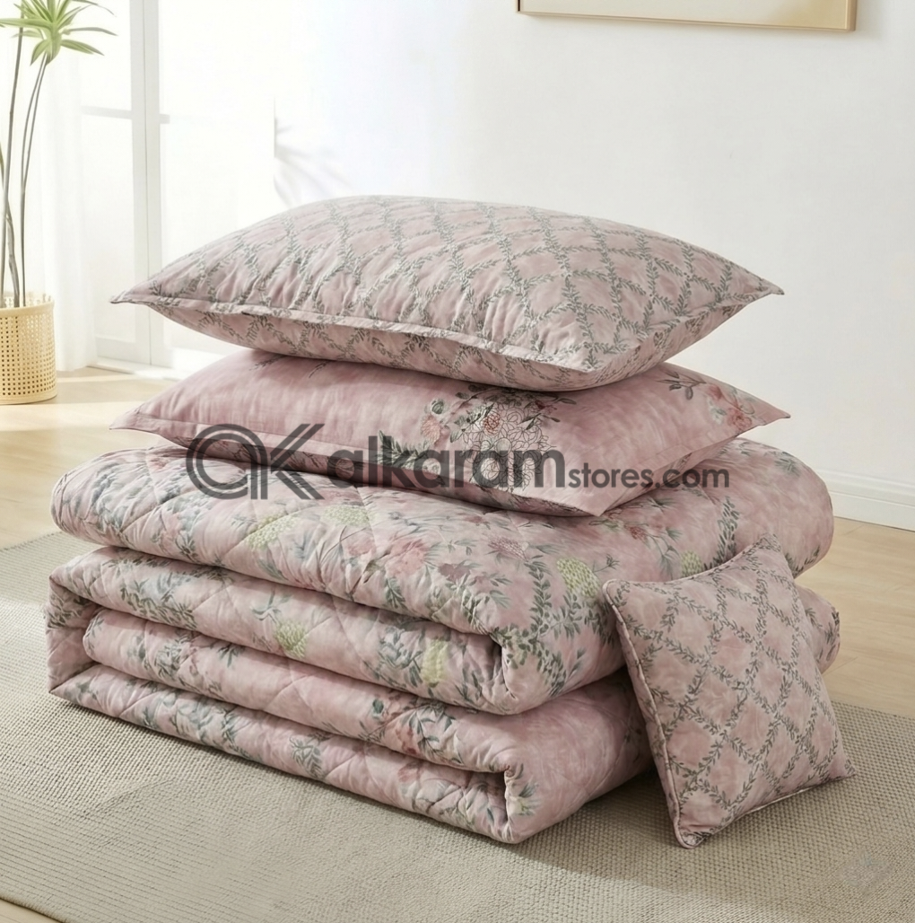 7pc Cotton Comforter Set Pink Shrubs