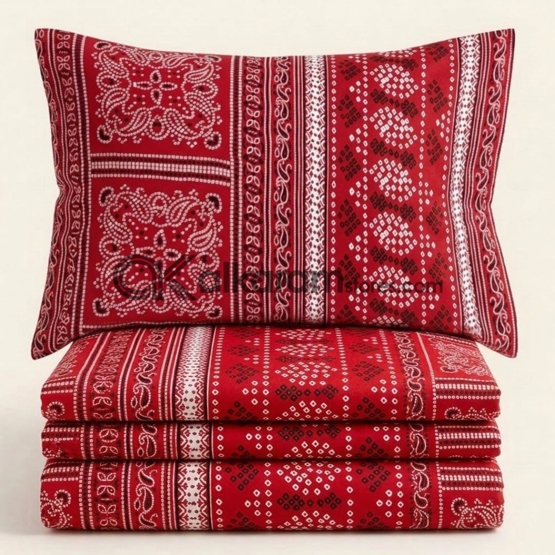 Crystal Cotton 3pc Bedsheet Red Muaves