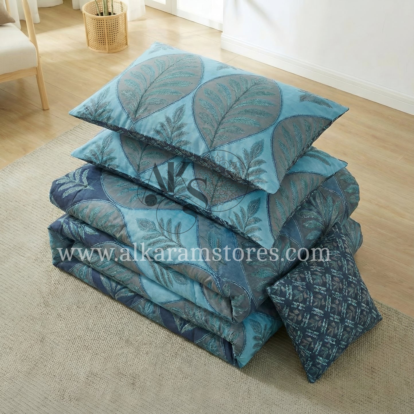 7pc Cotton Comforter Set Blue Crystal