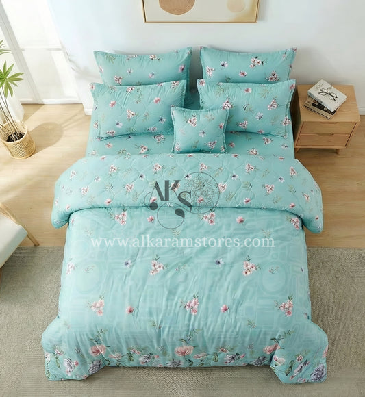 7pc Cotton Comforter Set Aqua Floral