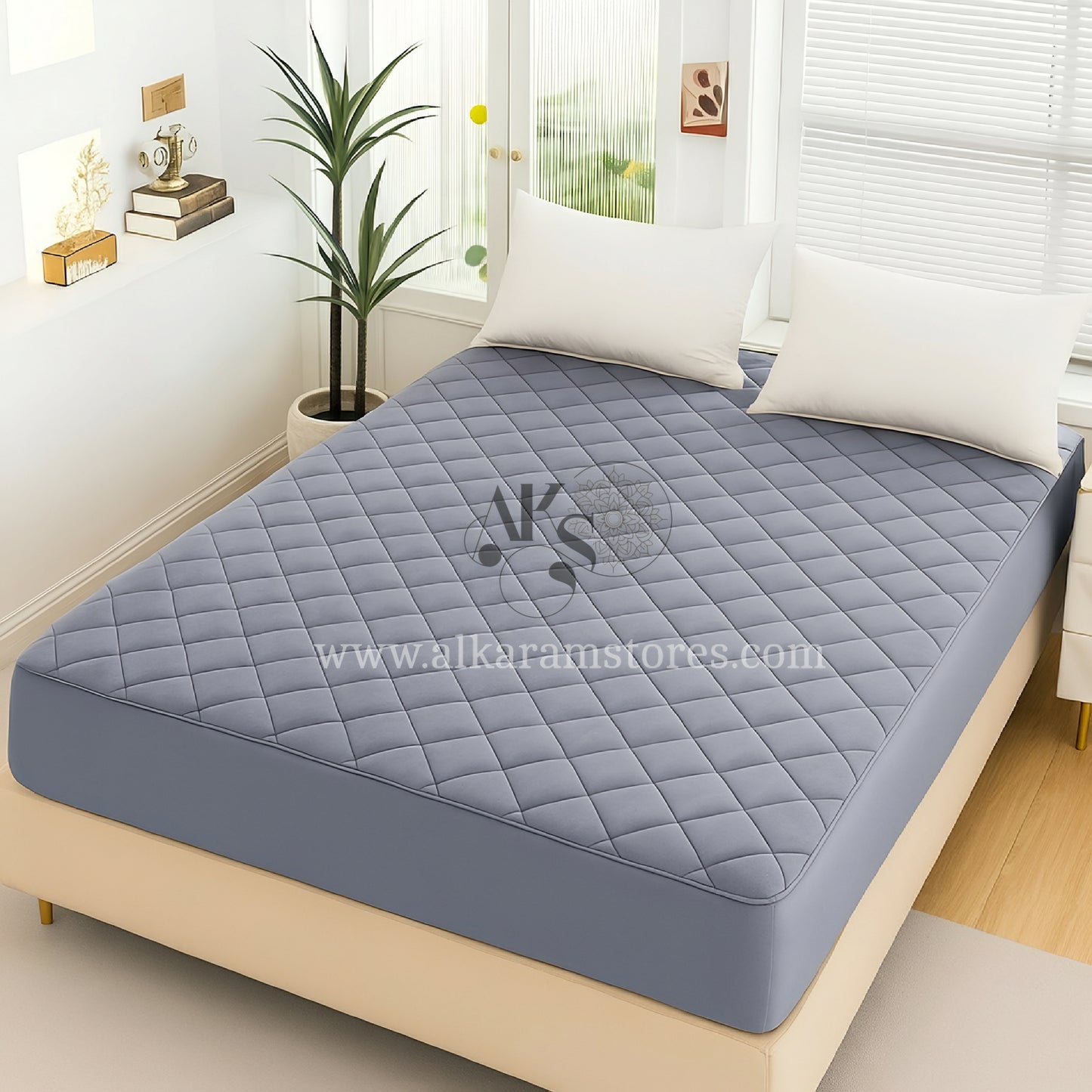 Grey Quilted Mattress Protector
