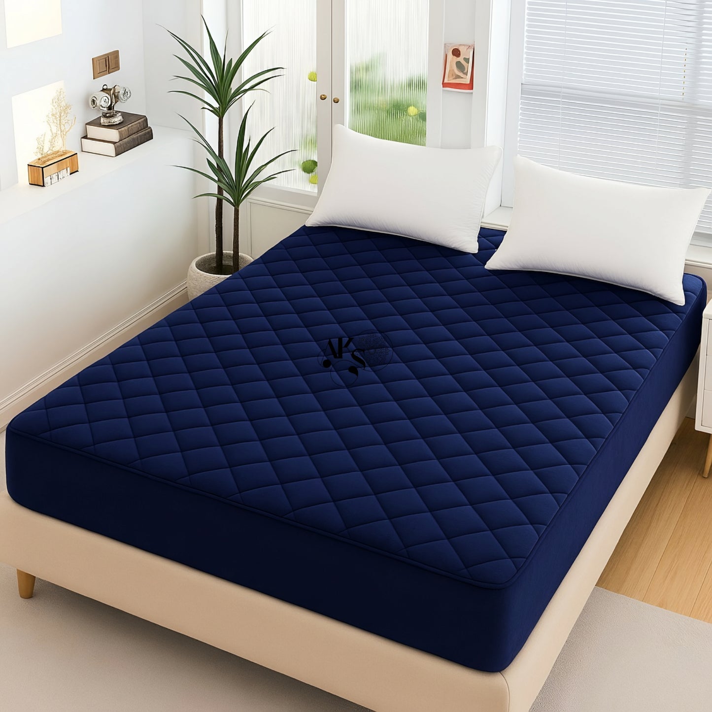 Blue Quilted Mattress Protector