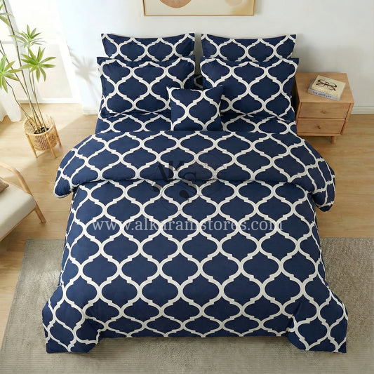 7pc Cotton Comforter Set Blue Moroccan