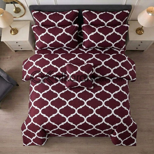 7pc Cotton Comforter Set Red Moroccan