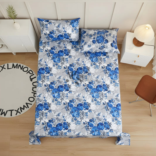 Crystal Cotton 3pc Bedsheet Blue Rose