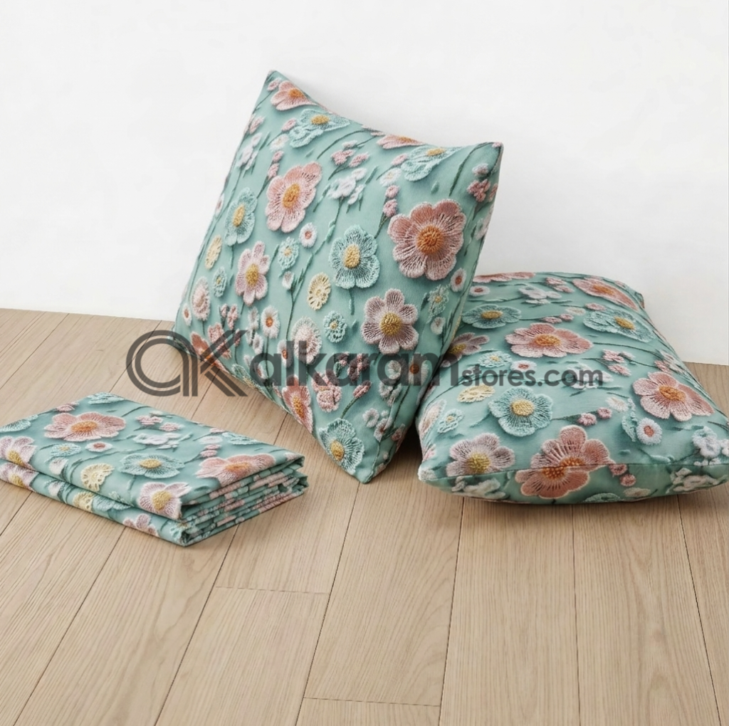 Pure Cotton 3pc Bedsheet Aqua Blossom