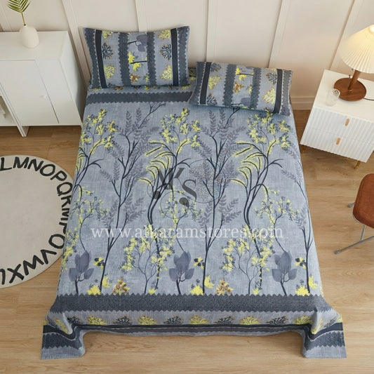 Crystal Cotton 3pc Bedsheet Grey Blossom