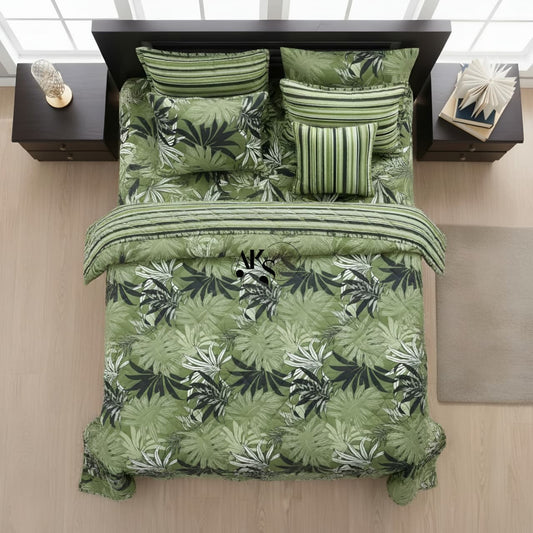 7pc Cotton Comforter Set Green Forest