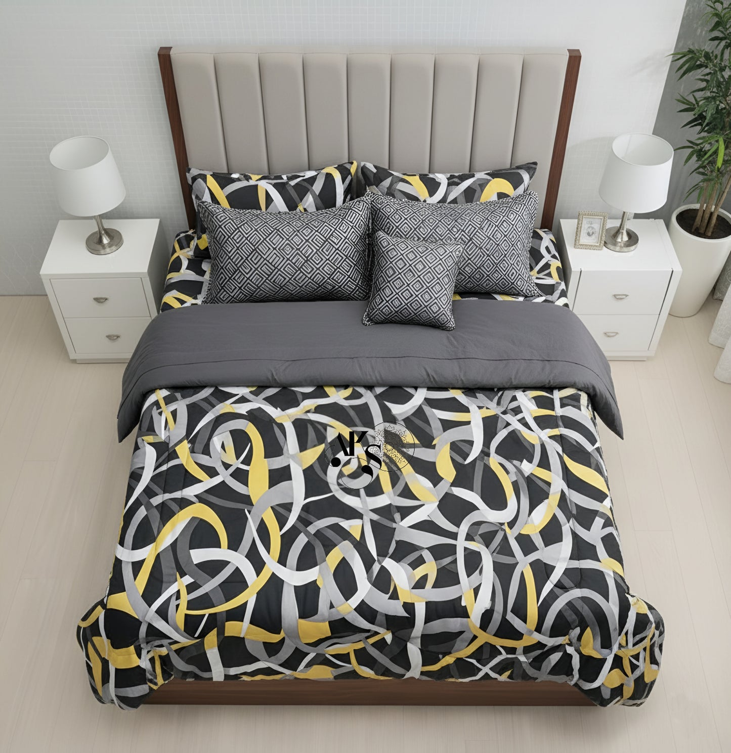 7pc Cotton Comforter Set Yelgrey Zigzag