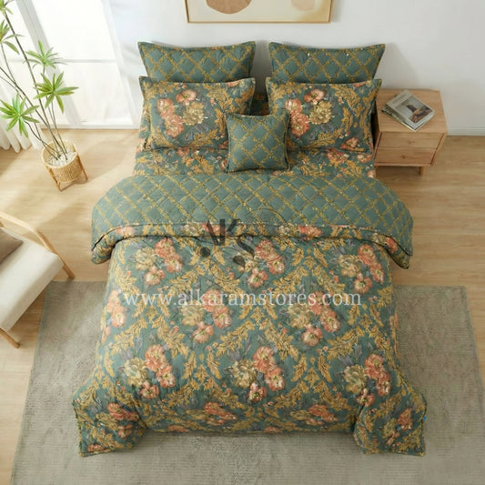 7pc Cotton Comforter Set Green Pearl