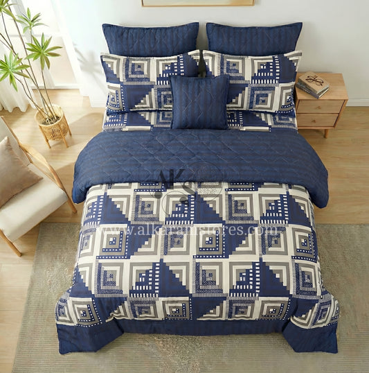 7pc Cotton Comforter Set Blue Stairs