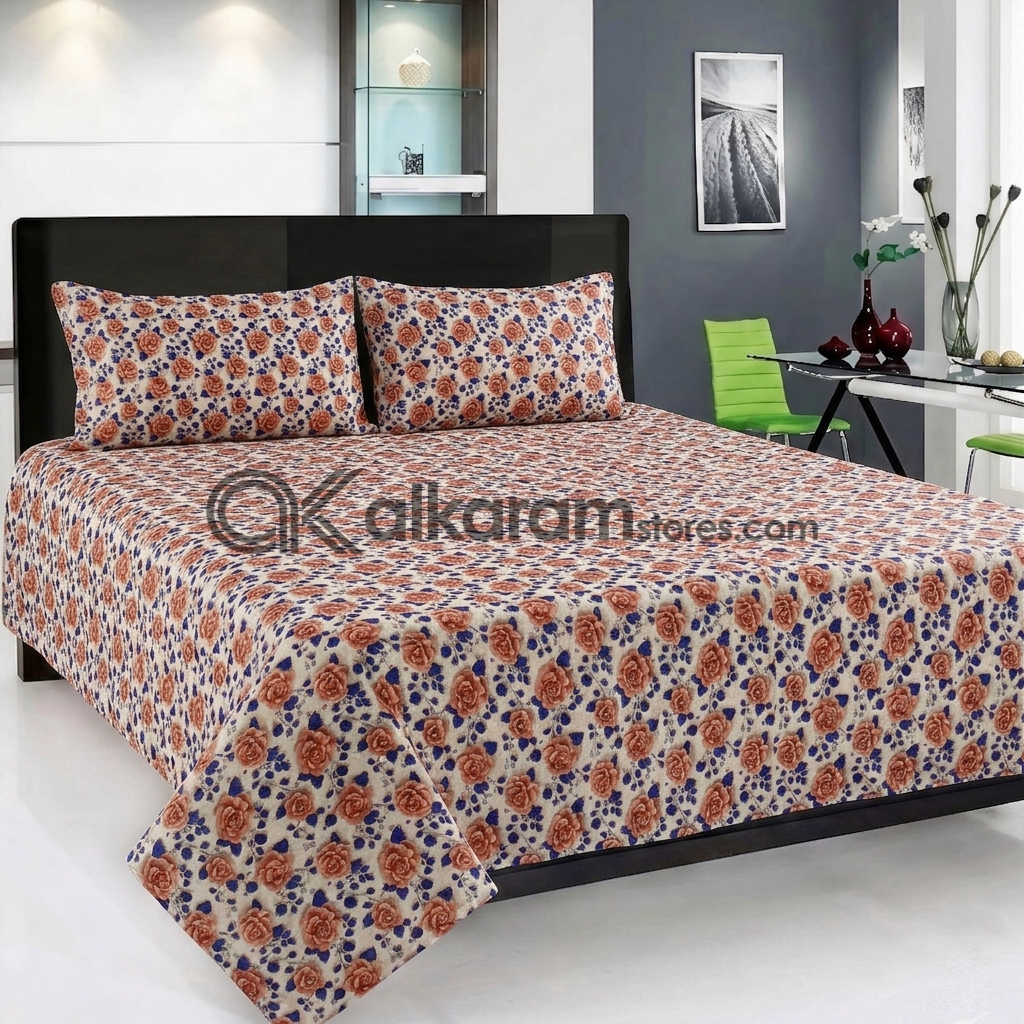 Pure Cotton 3pc Bedsheet Peach Rose