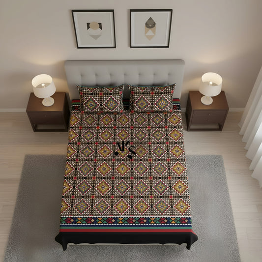 Crystal Cotton 3pc Bedsheet Black Stones