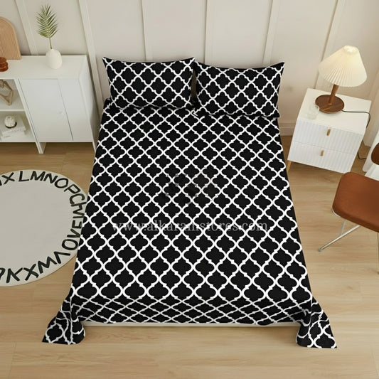 Crystal Cotton 3pc Bedsheet Black Moroccan