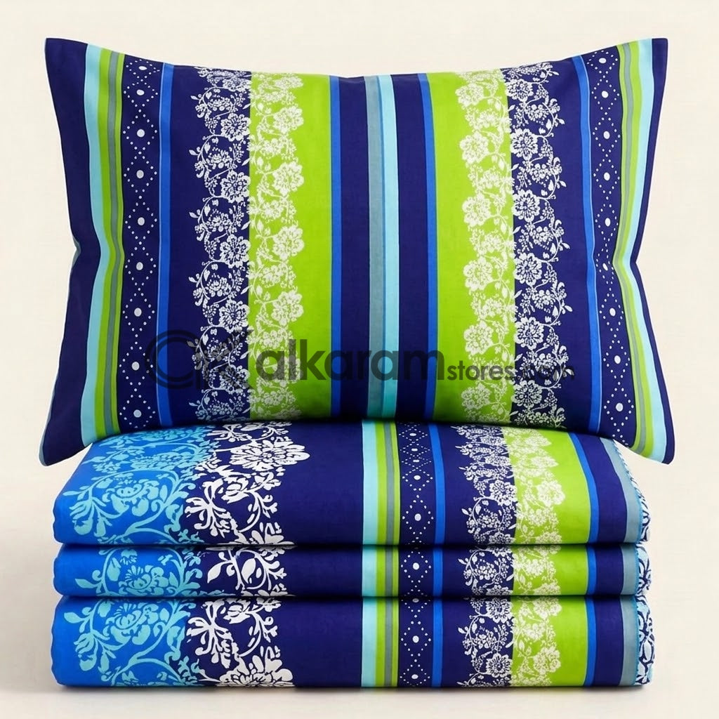 Crystal Cotton 3pc Bedsheet Blue Rhythmic