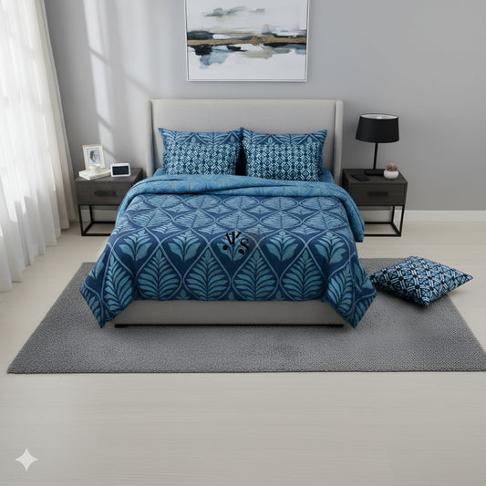 7pc Cotton Comforter Set Blue Crystal