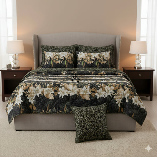 7pc Cotton Comforter Set Crystal Black