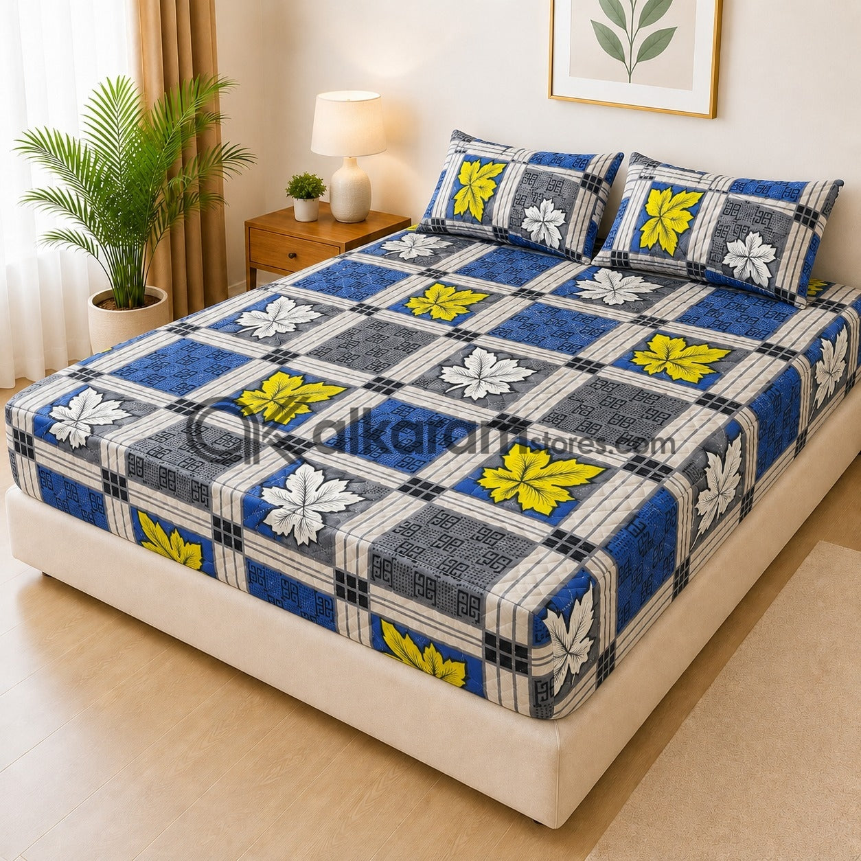 Blue Mosaic Quilted Fitted 3pc Bedsheet