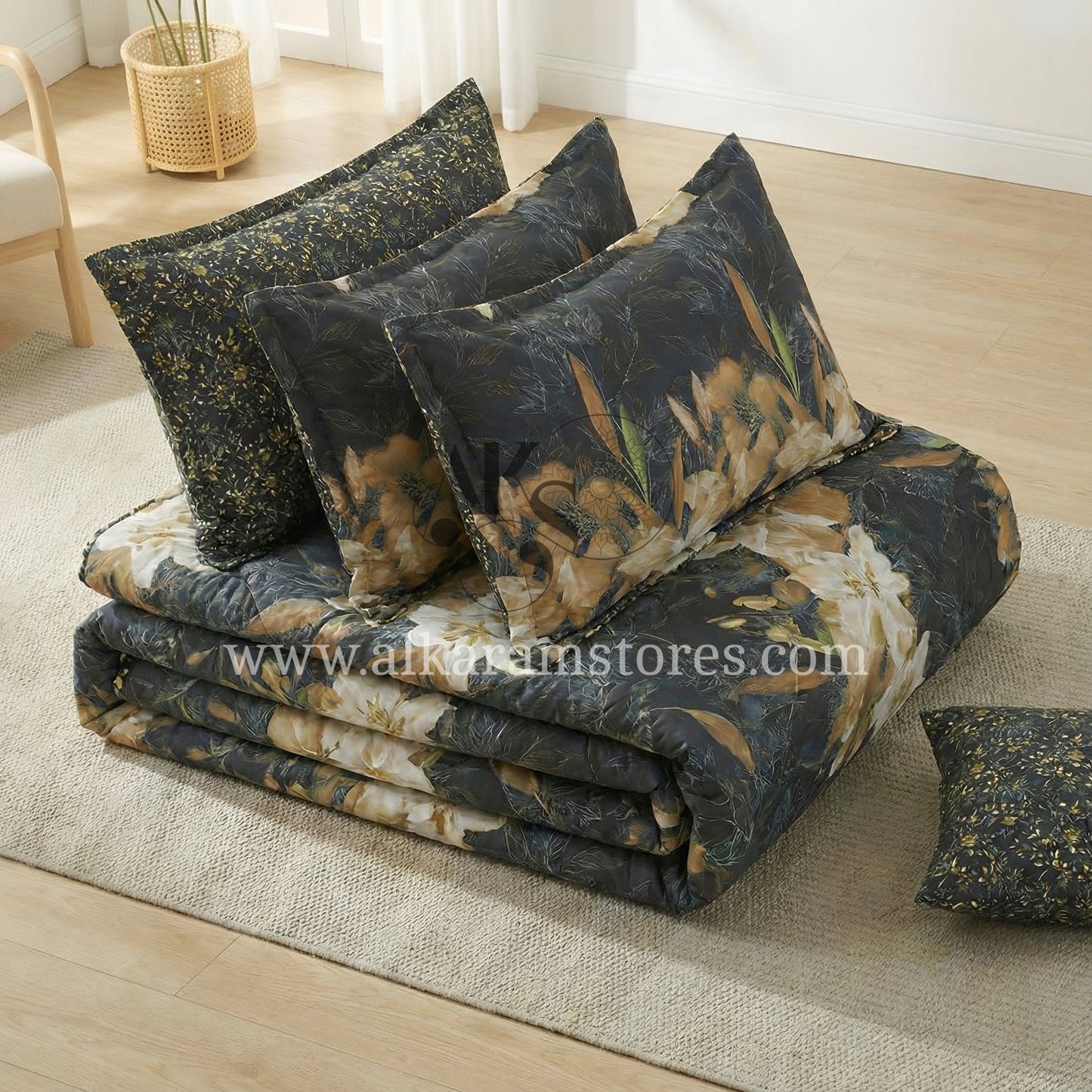 7pc Cotton Comforter Set Crystal Black