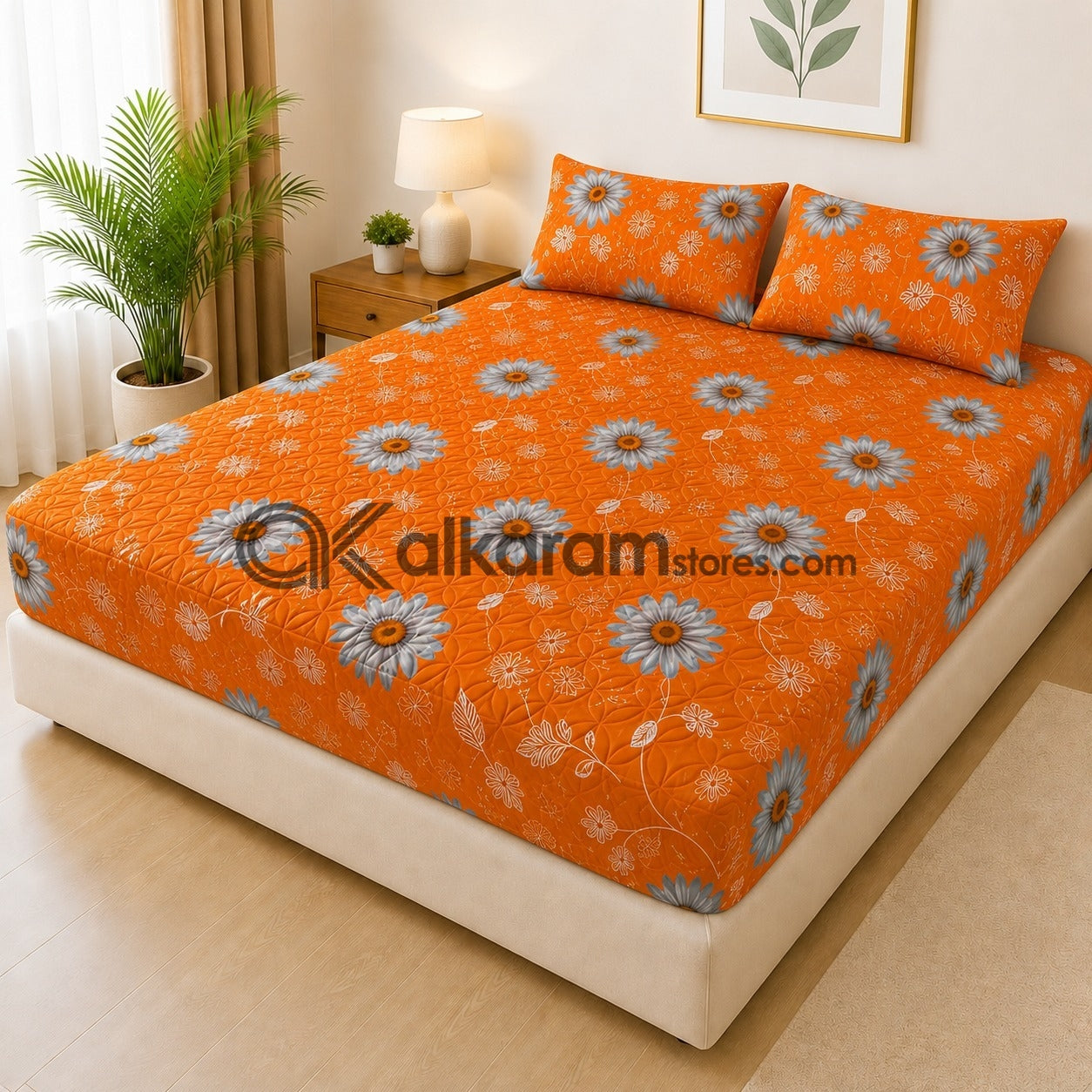 Solar Bloom Quilted Fitted 3pc Bedsheet