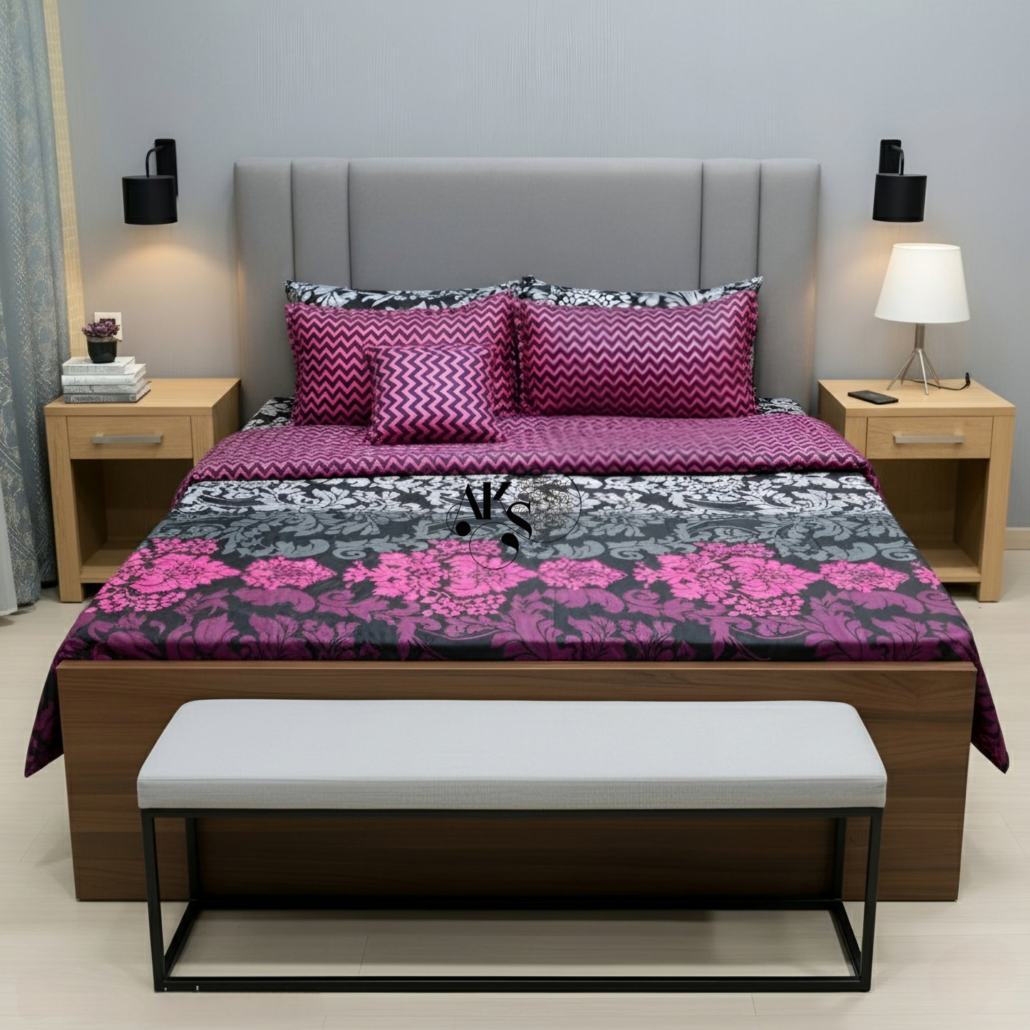 7pc Cotton Comforter Set Purple Chevron