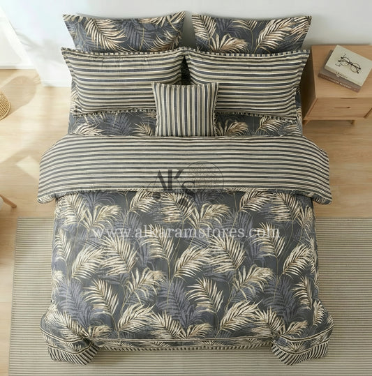 7pc Cotton Comforter Set Black Feather