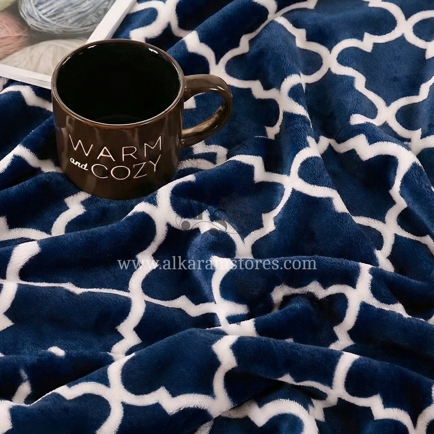 Dark Blue Trellis Printed Fleece Blanket