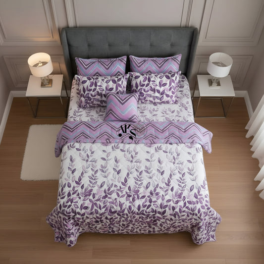 7pc Cotton Comforter Set Purple Botanical