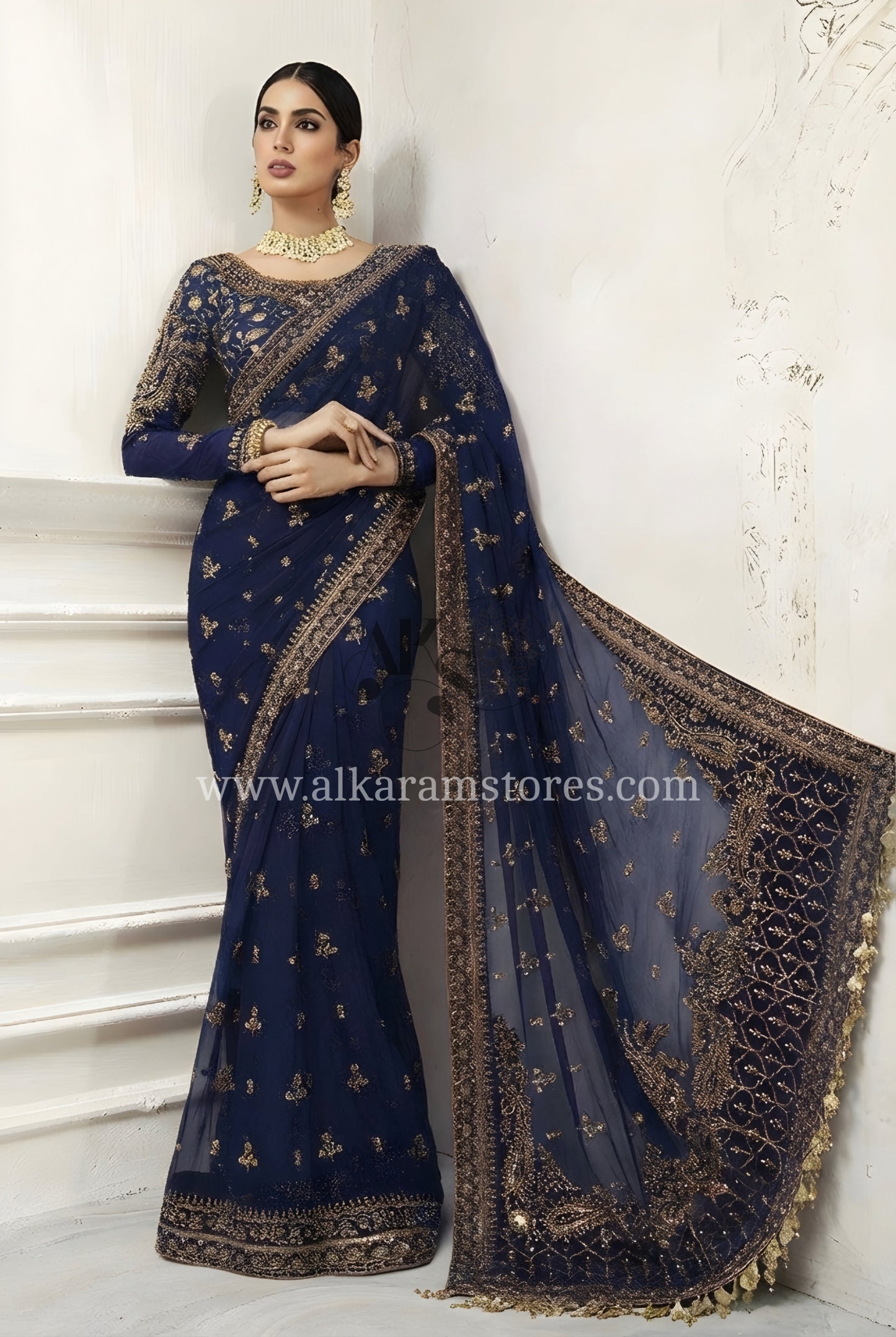 Fancy Saree Navy Blue# 113B