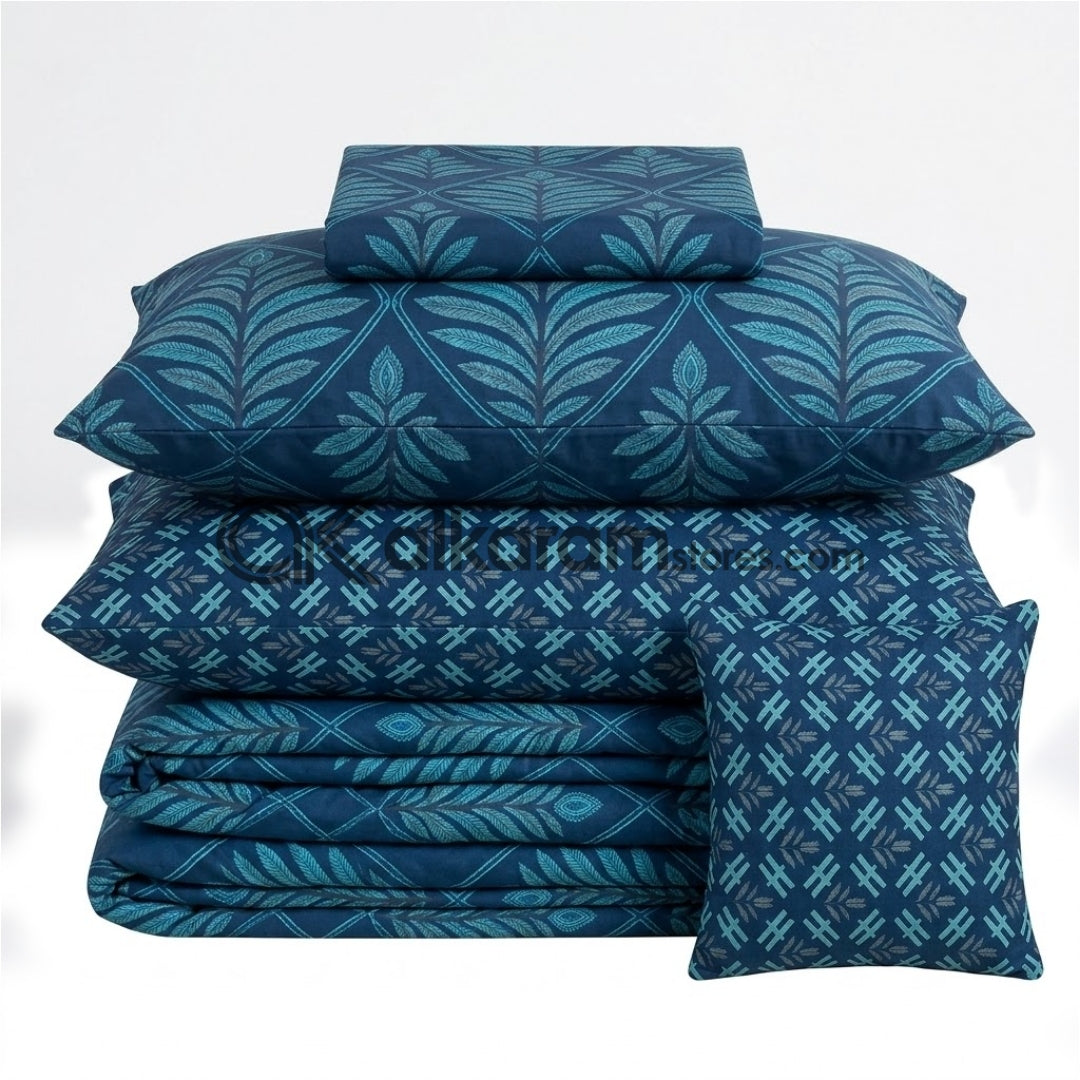 7pc Cotton Comforter Set Blue Crystal