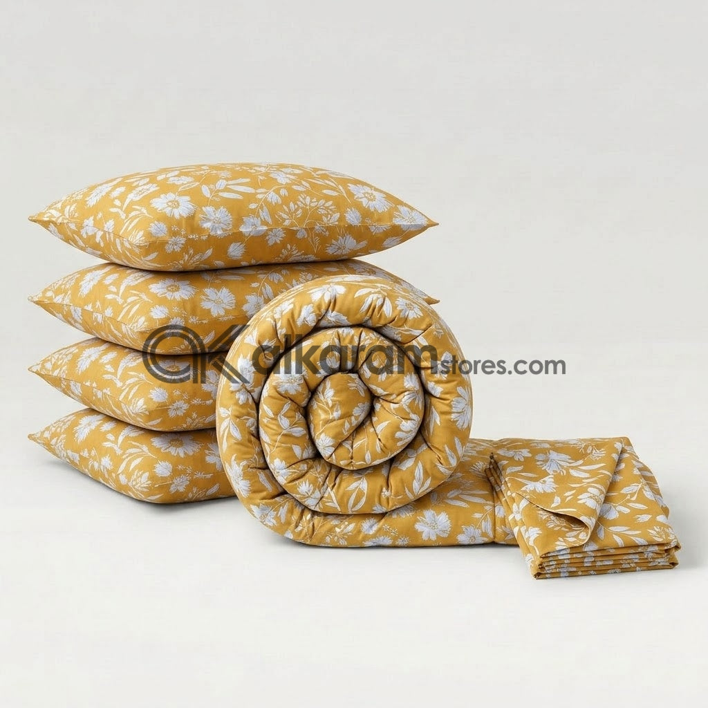6 PC's Pure Cotton Comforter Set Mustard Bloom