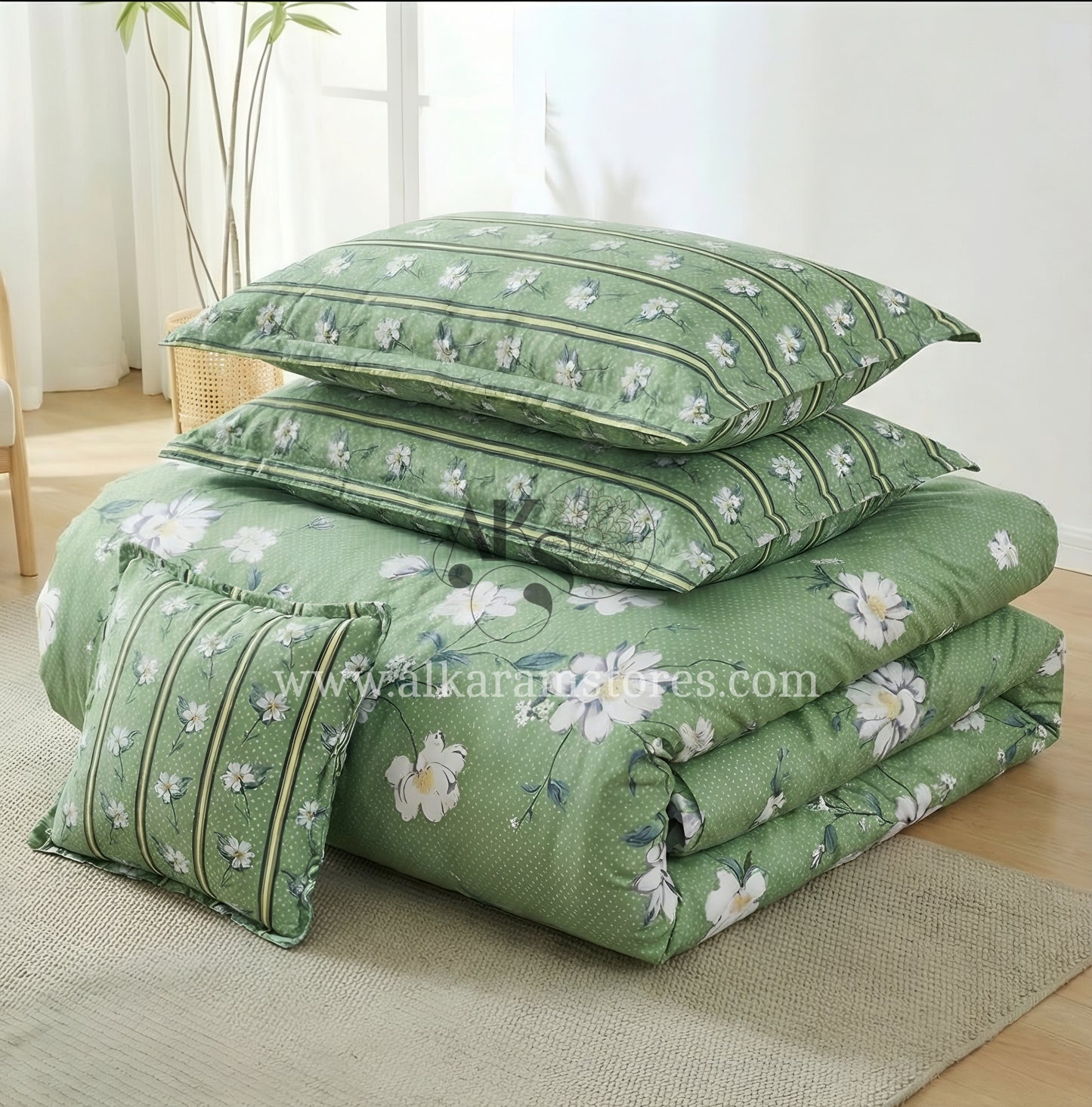 7pc Cotton Comforter Set SeeGreen Flower